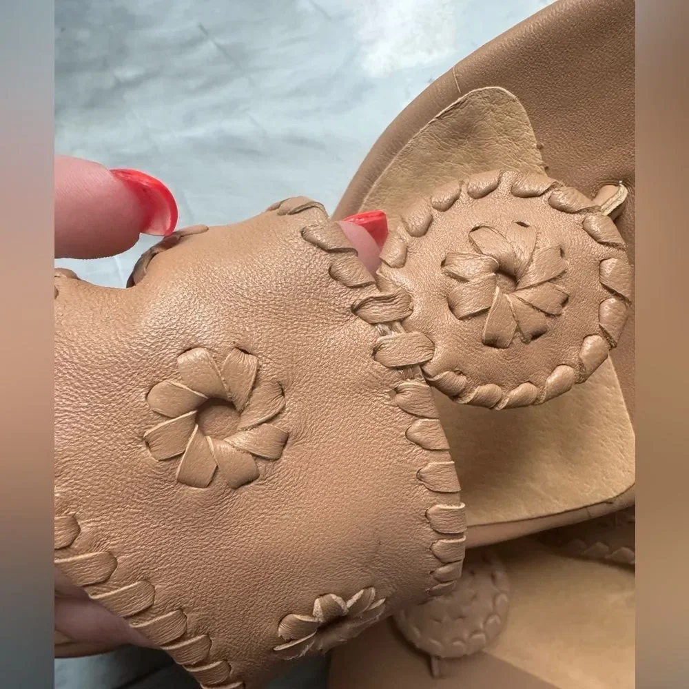 NEW JACK ROGERS Tan High Heel Wedge Espadrille Thong Sandals 8.5